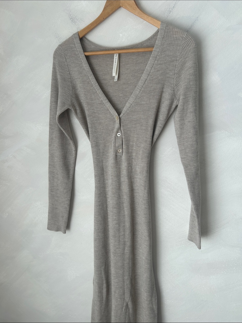 Babaton the group henley sweater dress knit bodycon belted merino sz M heathered - Picture 4 of 12